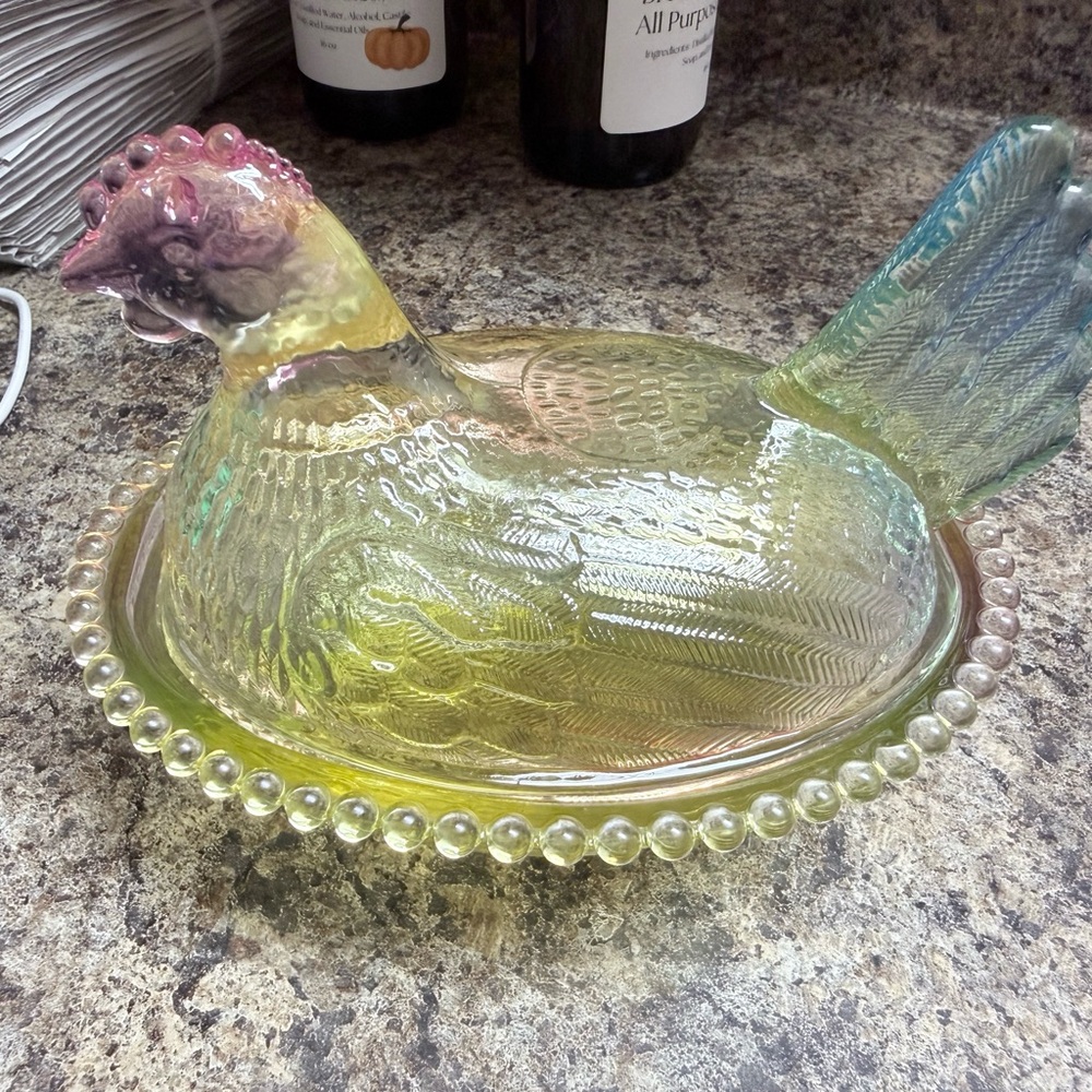 7 inch Light MultiColor Glass Hen on Nest